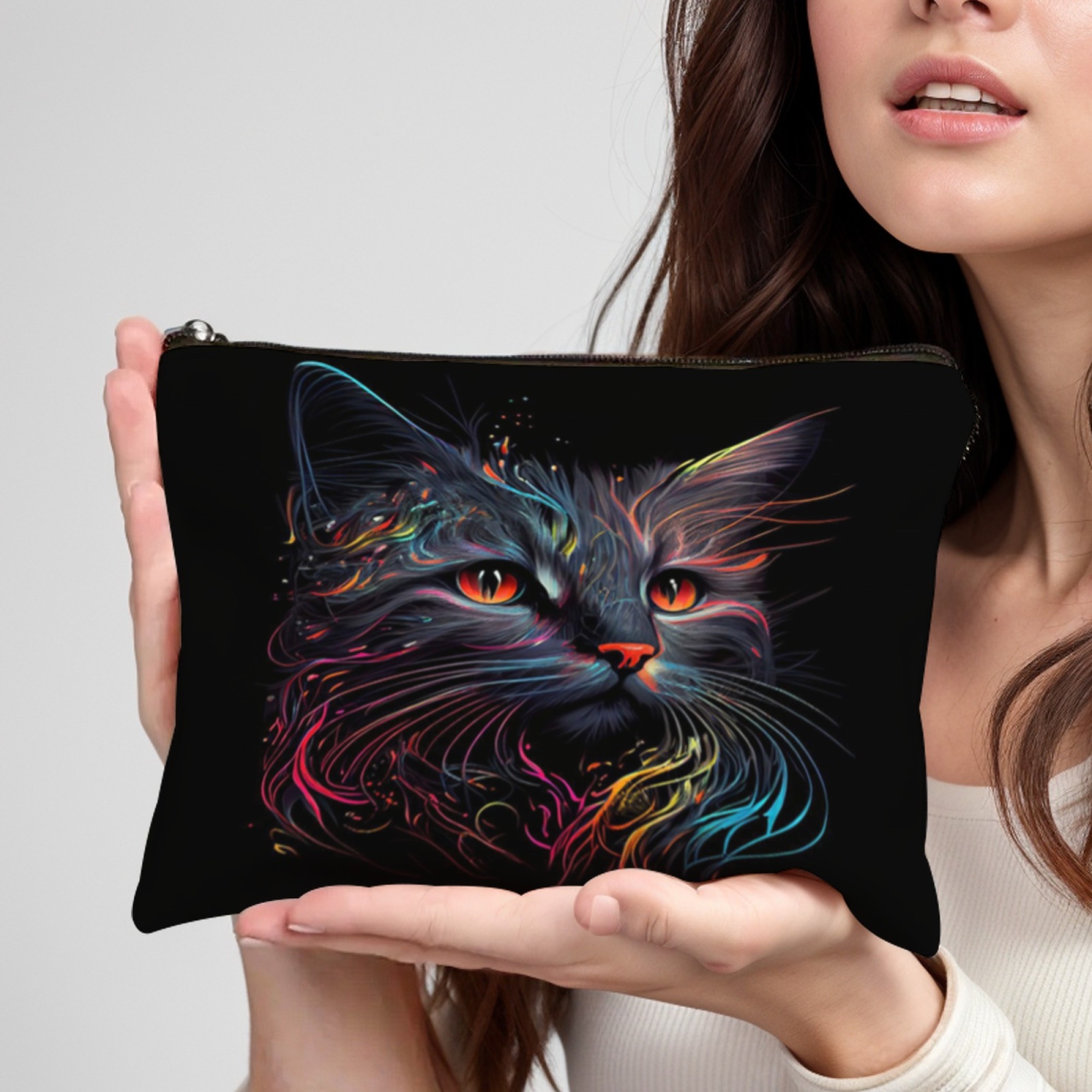 Travel Accessories Hong Kong - Neon Cat Face Art Pattern Cosmetic